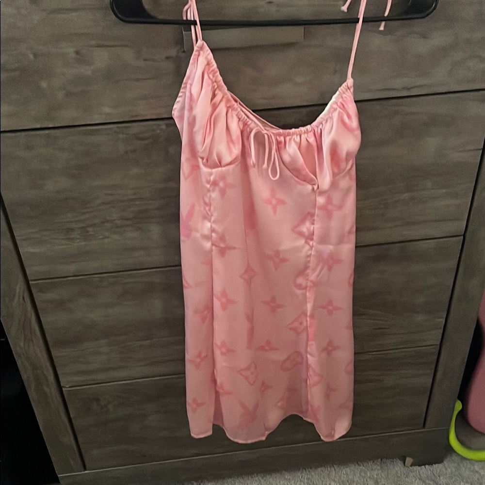Pink Faux Playboy/Louis Print Dress